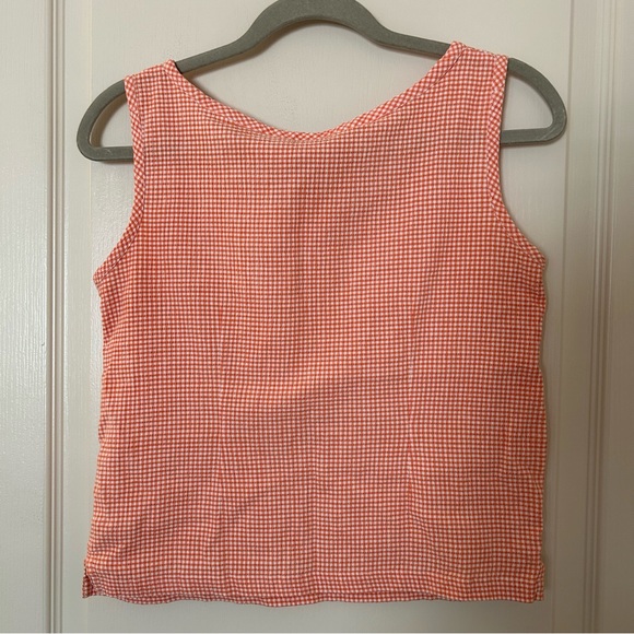 Vintage orange gingham boatneck sleeveless blouse - Picture 2 of 3